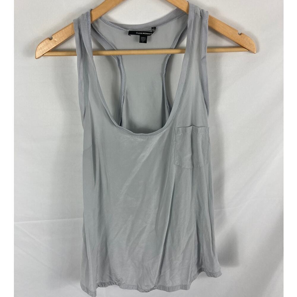 Club Monaco 100% Silk Racerback Grey Pocket Tank Size Small
